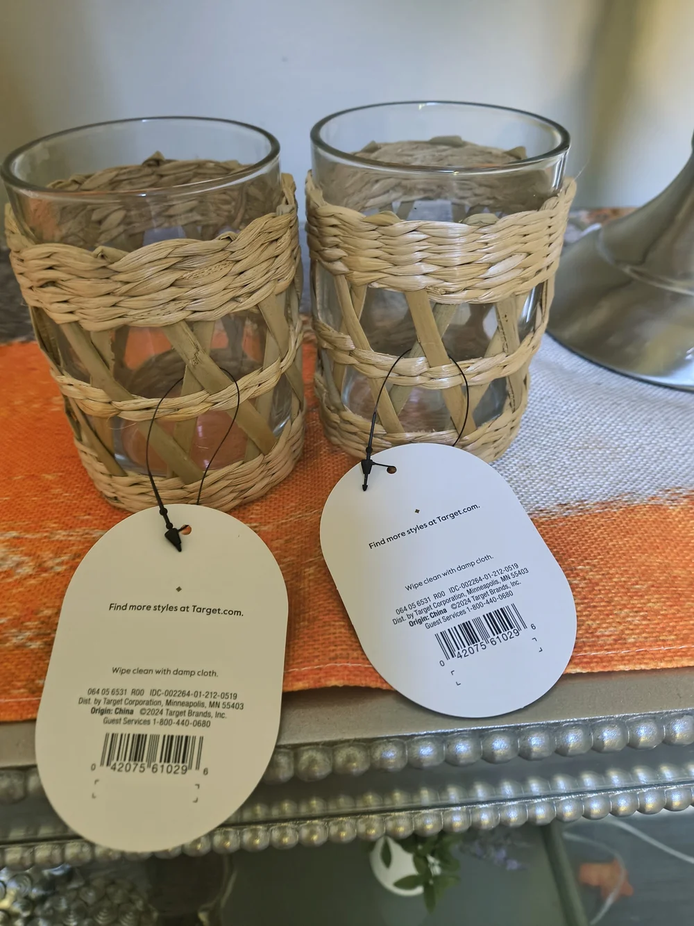 Set Of 2 Threshold Woven Rattan Glass Toothbrush Holders - Natural